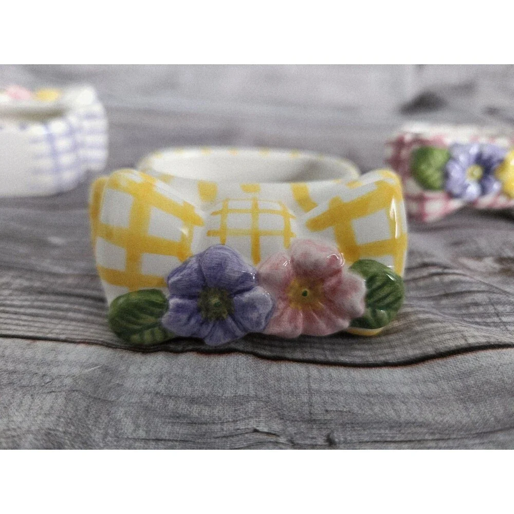 Set Of Four Ceramic Floral Napkin Rings By Lady Jayne LTD Spring Colors